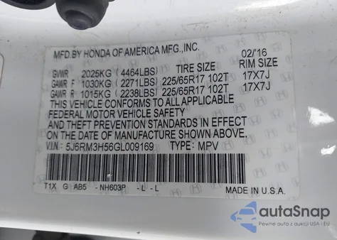 2016 Honda Cr-V Ex from USA, damaged, VIN 5J6RM3H56GL009169